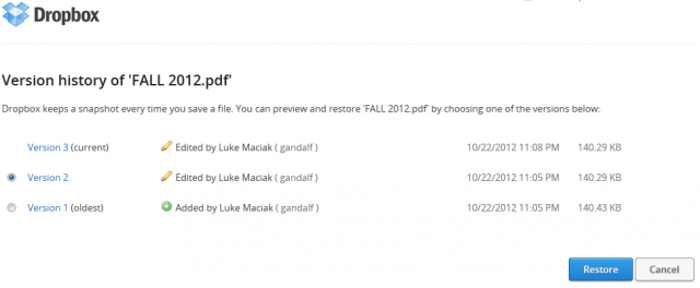 Dropbox Revision Control