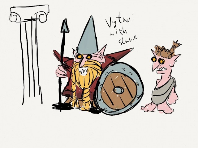 Vytari in combat gear with a slave