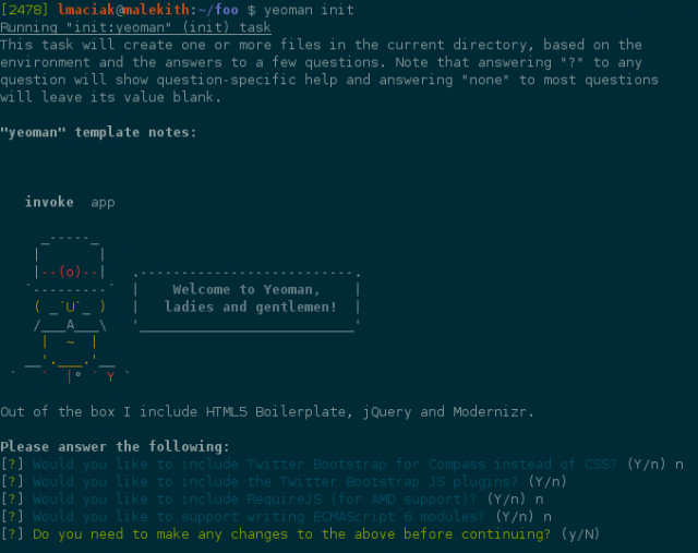 yeoman init prompt
